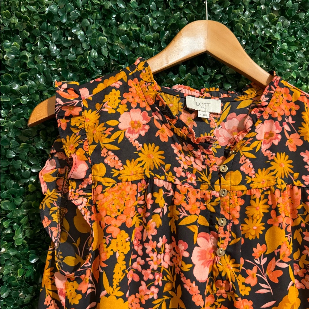 LOFT Floral Women's Top - Black and Orange